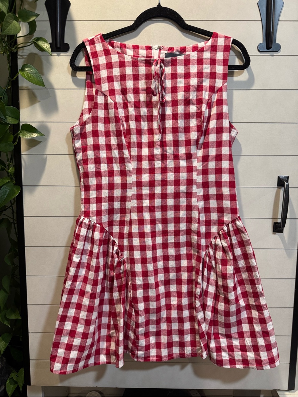 Red and White Gingham Sleeveless Casual Dress